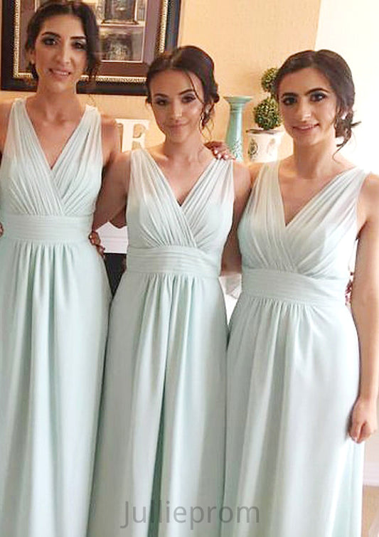 Sleeveless V Neck Long/Floor-Length Chiffon A-line/Princess Bridesmaid Dresseses With Pleated   Adelaide DQP0025597