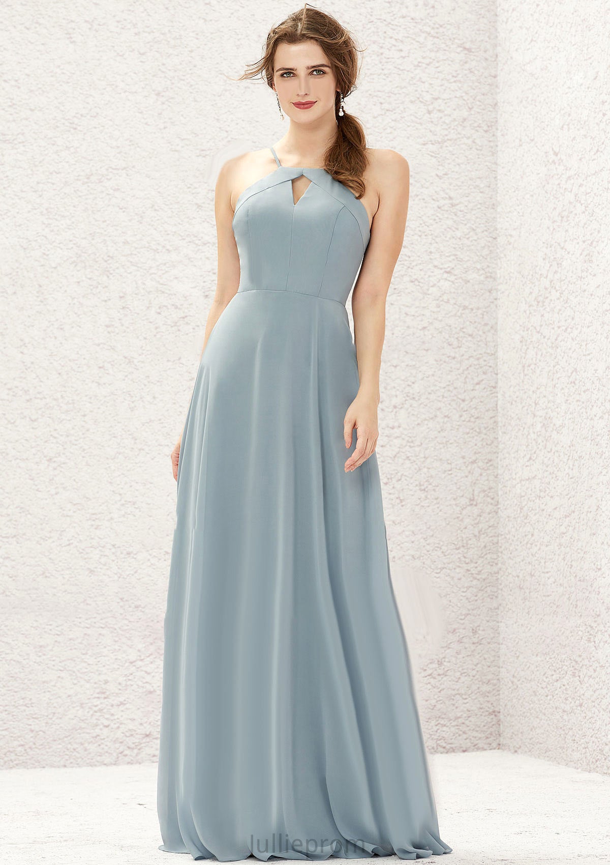 A-line Bateau Sleeveless Long/Floor-Length Chiffon Bridesmaid Dresses Genevieve DQP0025638