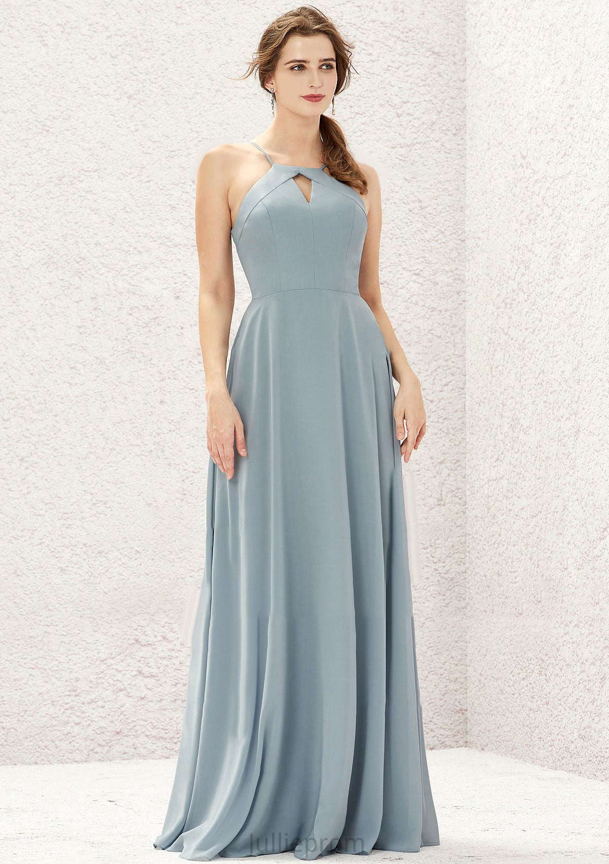 A-line Bateau Sleeveless Long/Floor-Length Chiffon Bridesmaid Dresses Genevieve DQP0025638