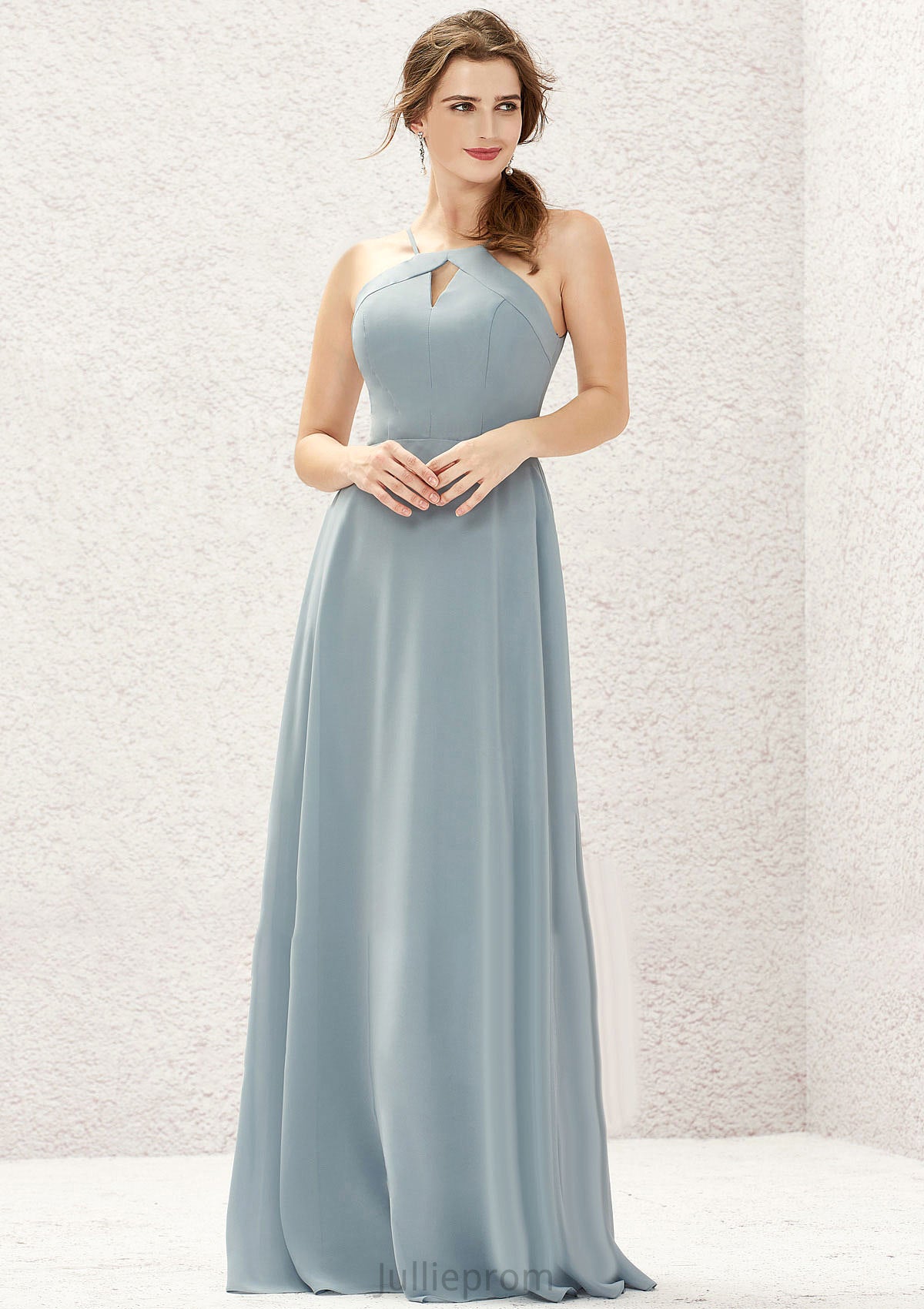 A-line Bateau Sleeveless Long/Floor-Length Chiffon Bridesmaid Dresses Genevieve DQP0025638