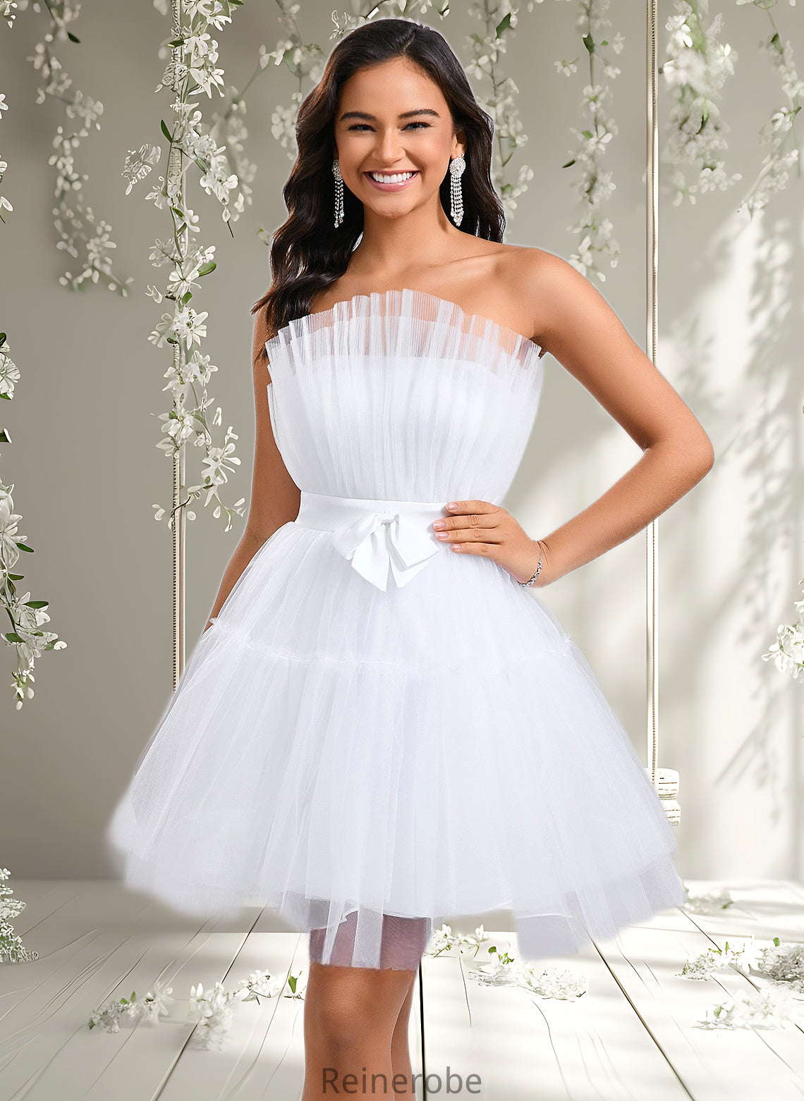 Giselle Ball-Gown/Princess Asymmetrical Short Tulle Homecoming Dress With Bow DQP0025709