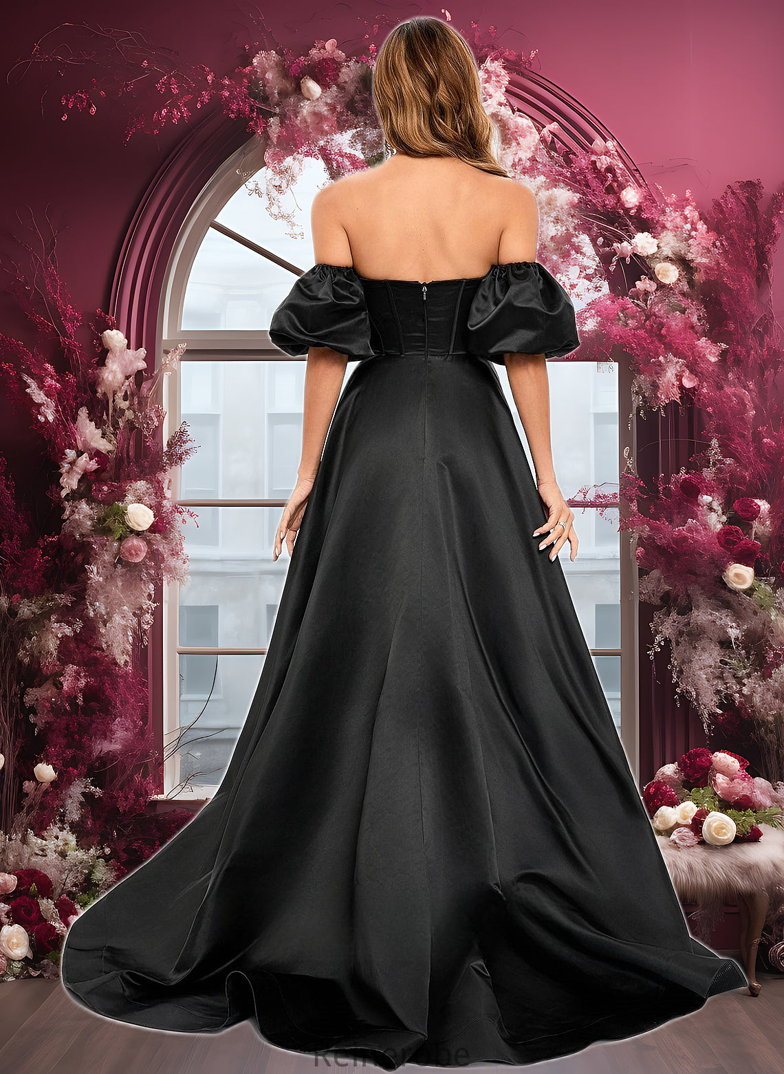 Ayana A-line V-Neck Sweep Train Satin Prom Dresses DQP0025842