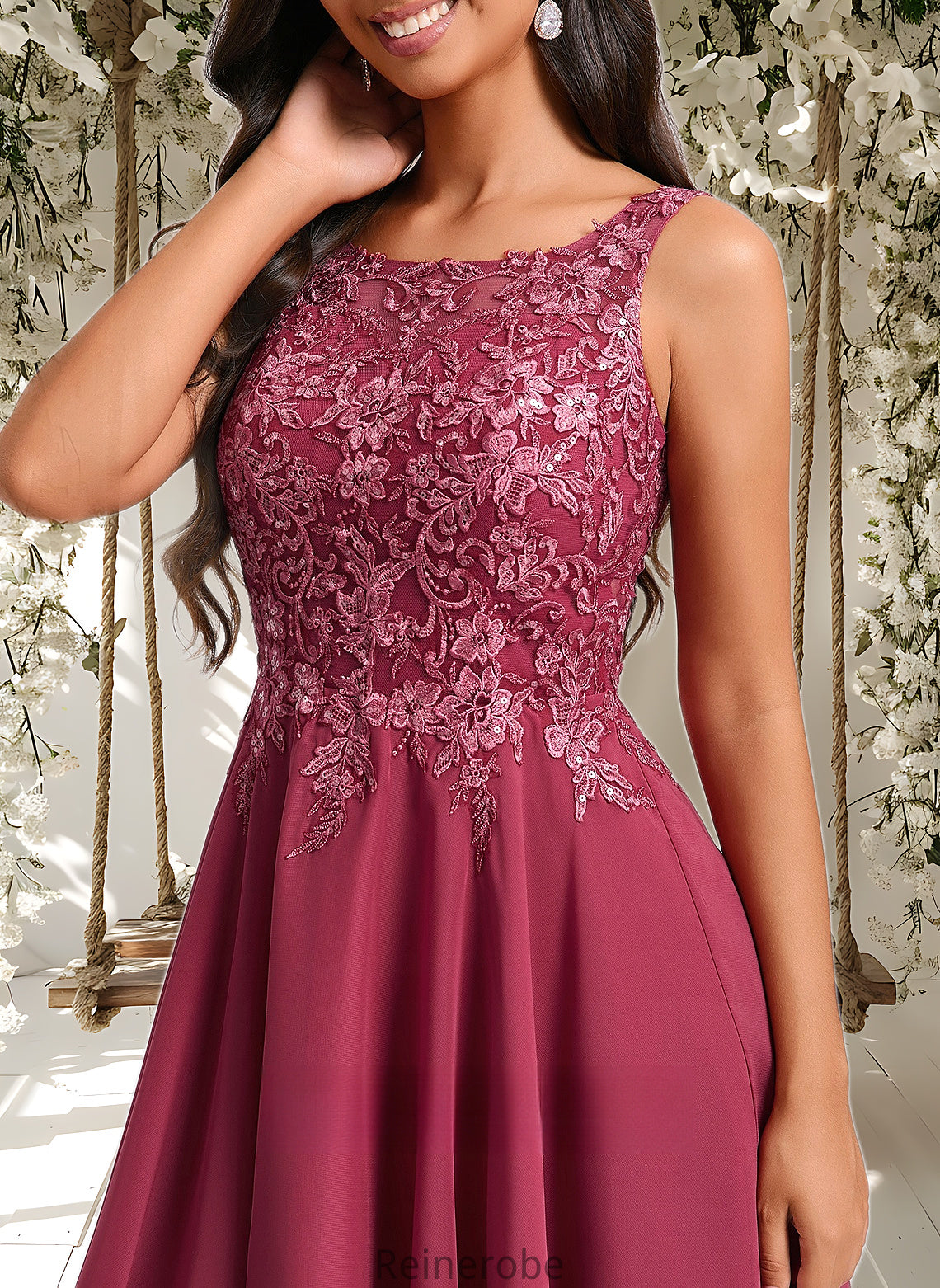 Hannah A-line Scoop Short Chiffon Homecoming Dress With Sequins Appliques Lace DQP0025681