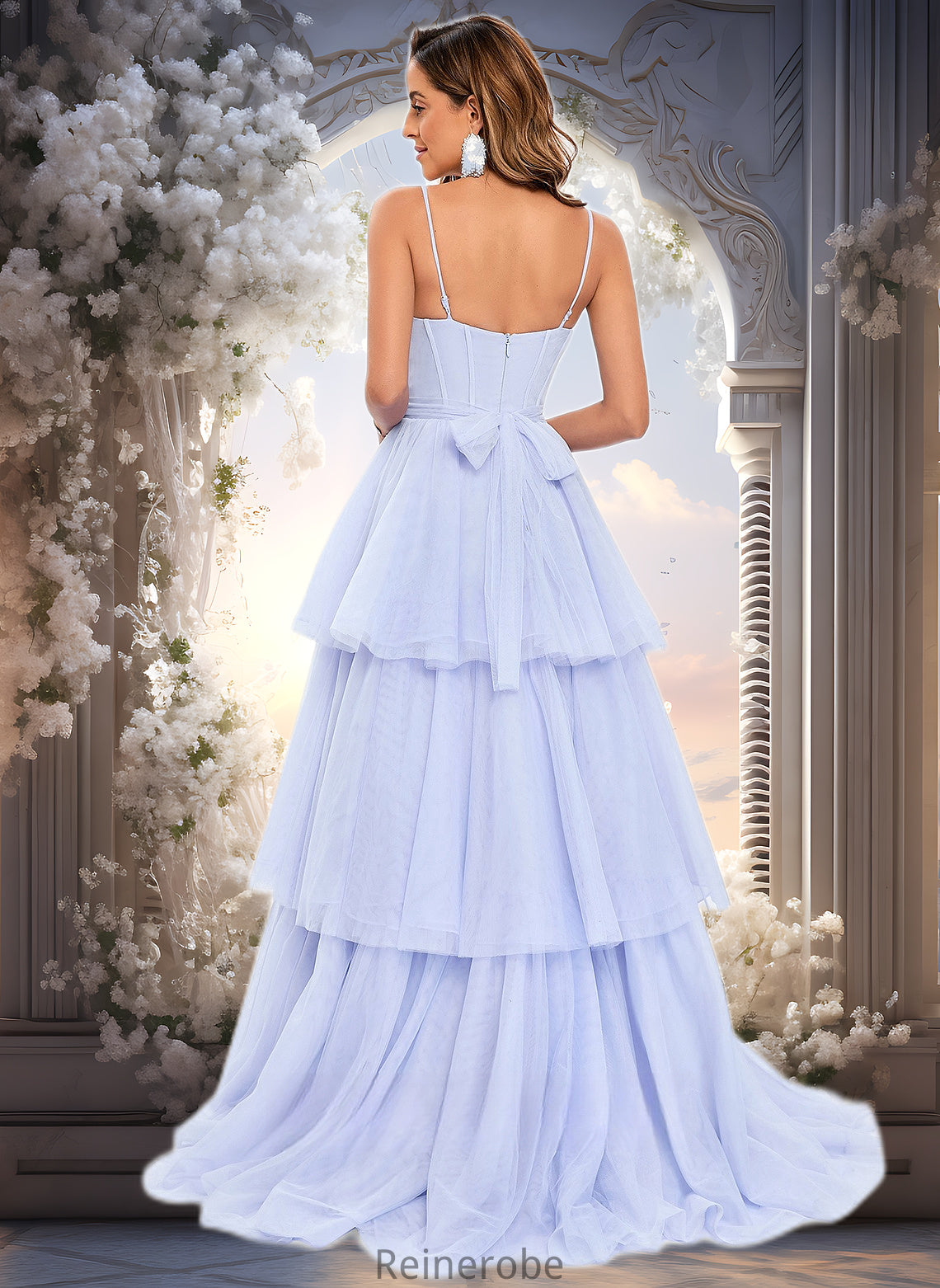 Jaliyah Ball-Gown/Princess Sweetheart Sweep Train Tulle Prom Dresses With Bow DQP0025843