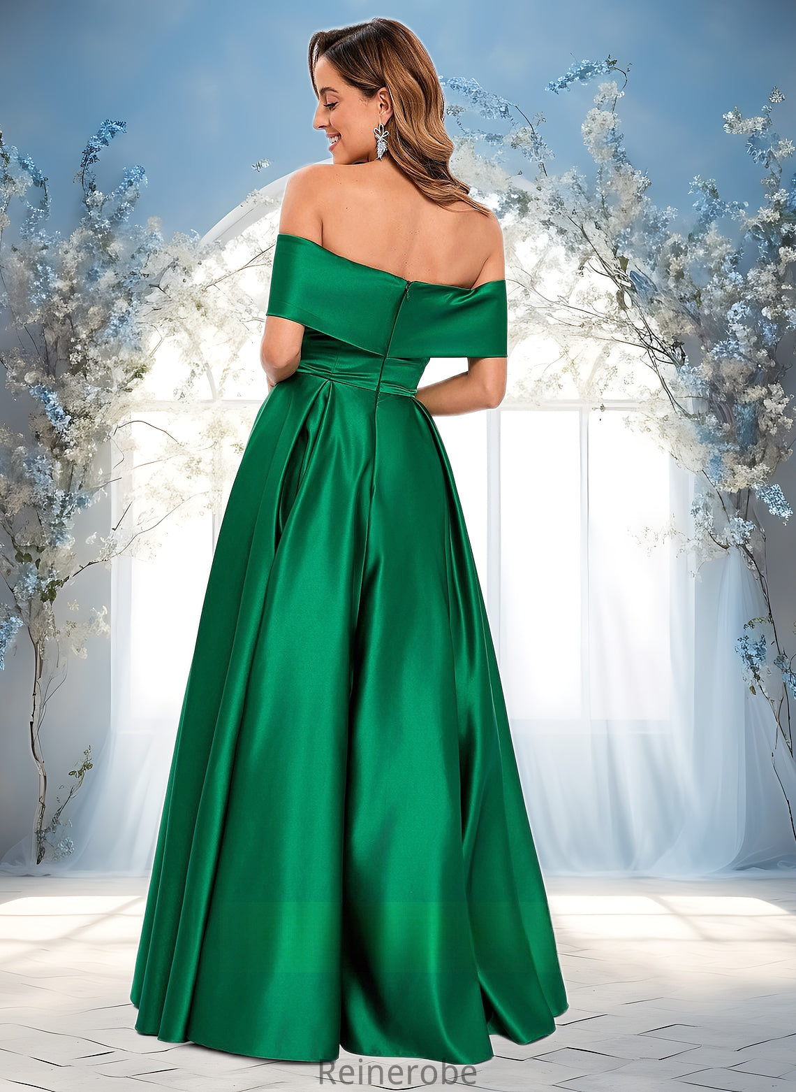 Madilyn Ball-Gown/Princess Off the Shoulder Floor-Length Satin Prom Dresses DQP0025871