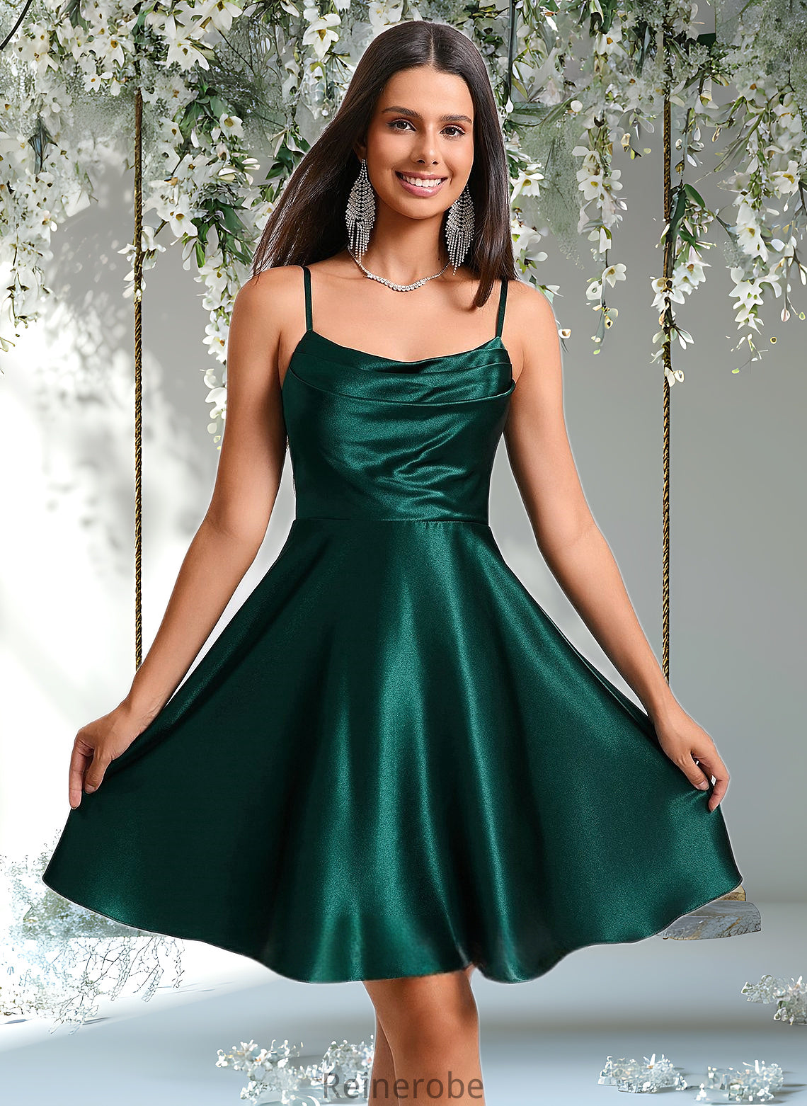 Kaylynn A-line Cowl Short Stretch Satin Homecoming Dress DQP0025664