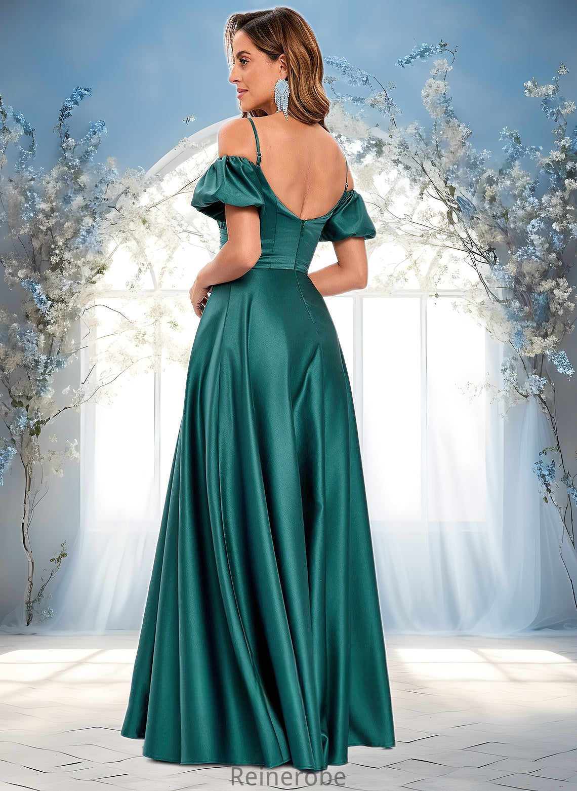 Adelyn A-line Off the Shoulder Sweetheart Floor-Length Satin Prom Dresses DQP0025852