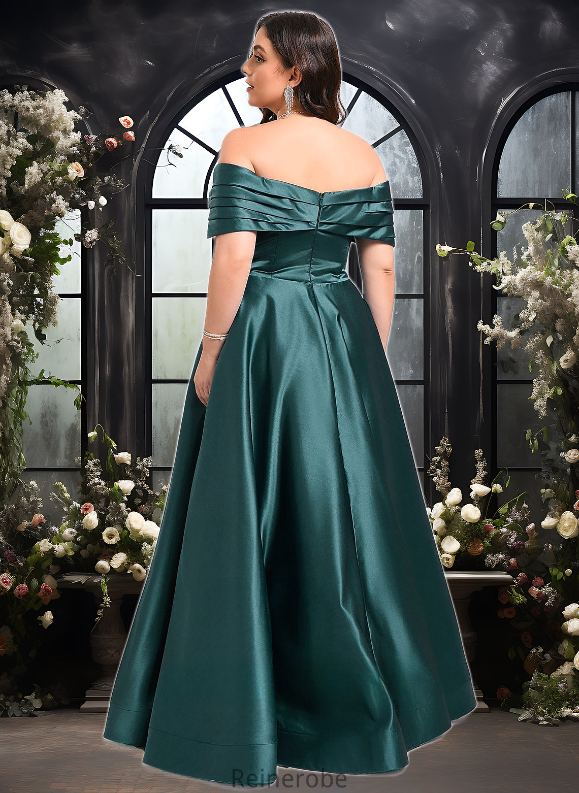 Ruth A-line Off the Shoulder Floor-Length Satin Prom Dresses With Pleated DQP0025851