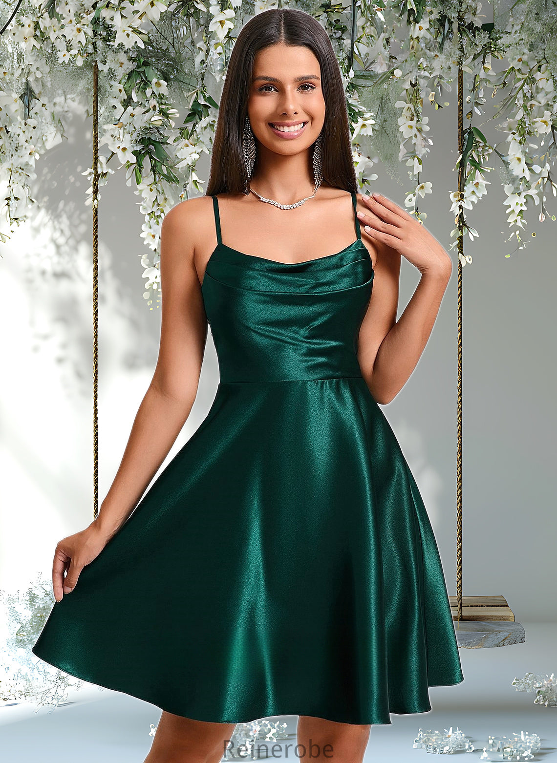 Kaylynn A-line Cowl Short Stretch Satin Homecoming Dress DQP0025664